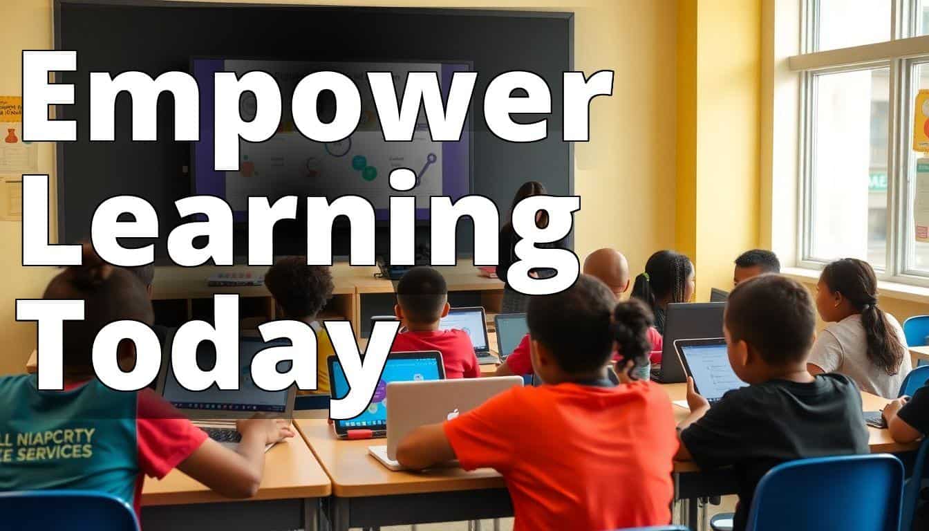 A classroom scene showing diverse students engaged with various digital devices such as laptops and