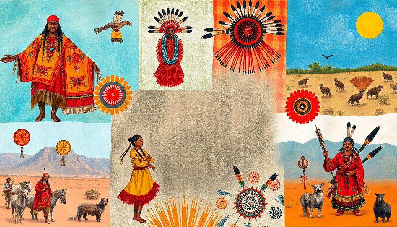 A vibrant collage showcasing various aspects of Apache life