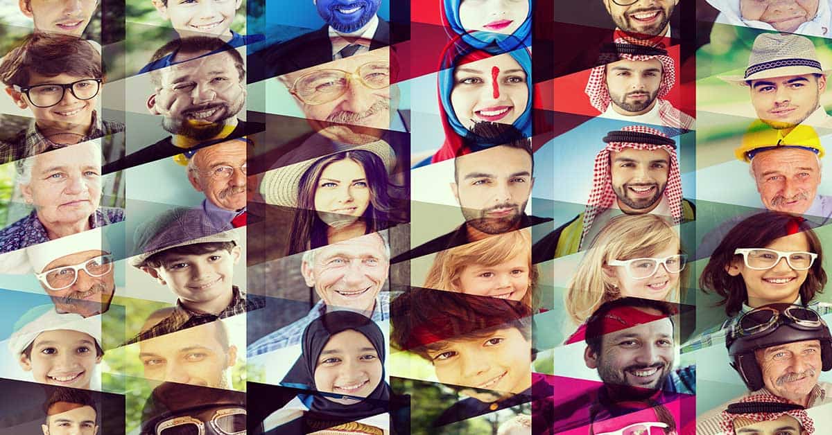 Collage of diverse people of different ages, genders, and cultural backgrounds, each shown in a triangular frame, most smiling or looking at the camera—perfect for projects focusing on digital privacy and awareness about how to remove images from the internet or support leaked photo removal.