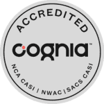 Circular badge with the word "Accredited" at the top and "Cognia" in the center, along with "NCA CASI | NWAC | SACS CASI" at the bottom.